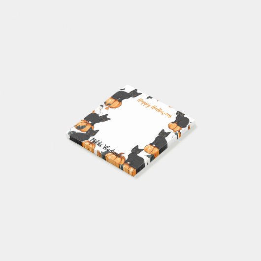 Zwarte katten en pompoen Happy Halloween Post-it® Notes (Schuin)