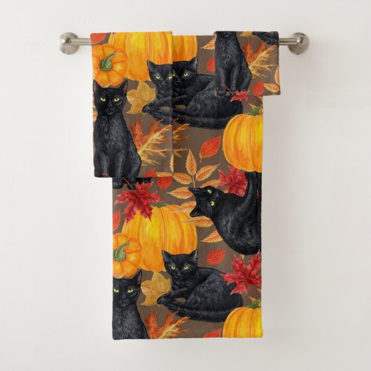 Zwarte katten en pompoenen 2 bad handdoek (Insitu)