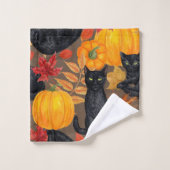 Zwarte katten en pompoenen 2 bad handdoek (Wasdoekje)