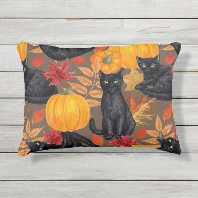 Zwarte katten en pompoenen 2 buitenkussen (Voorkant)