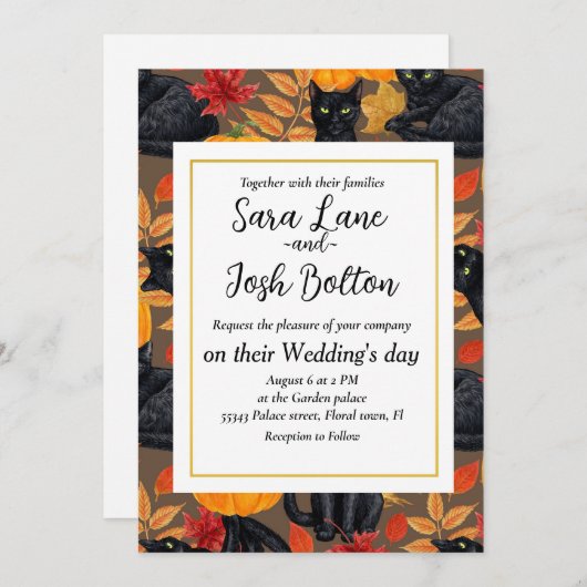 Zwarte katten en pompoenen 2 kaart (Voorkant / Achterkant)