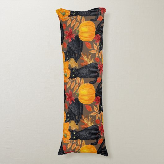 Zwarte katten en pompoenen 2 lichaamskussen (Voorkant Verticaal)