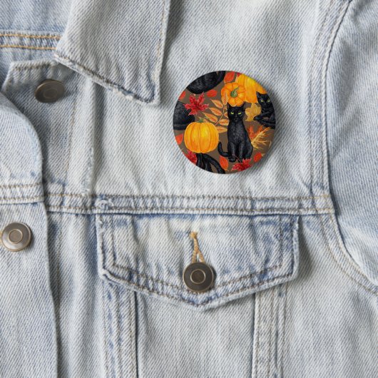 Zwarte katten en pompoenen 2 ronde button 5,7 cm (In situ)
