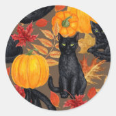 Zwarte katten en pompoenen 2 ronde sticker (Voorkant)