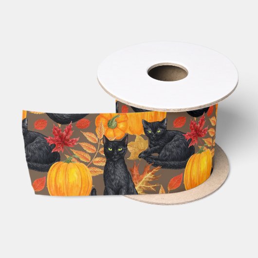Zwarte katten en pompoenen 2 satijnen lint (Spoel)