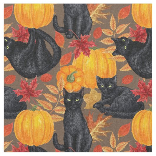 Zwarte katten en pompoenen 2 stof (Close Up)