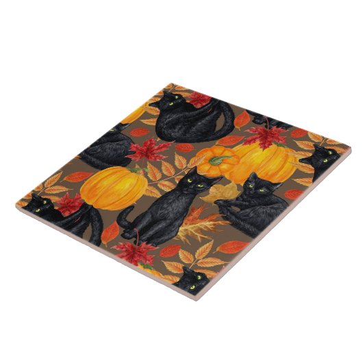 Zwarte katten en pompoenen 2 tegeltje (Zijkant)