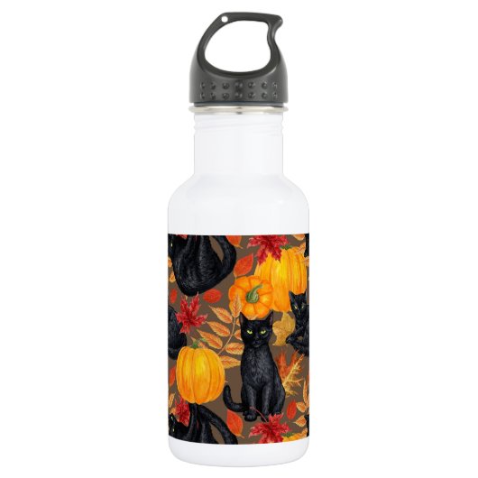 Zwarte katten en pompoenen 2 waterfles (Voorkant)