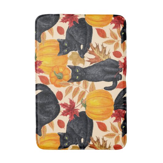 Zwarte katten en pompoenen badmat (Voorkant Verticaal)