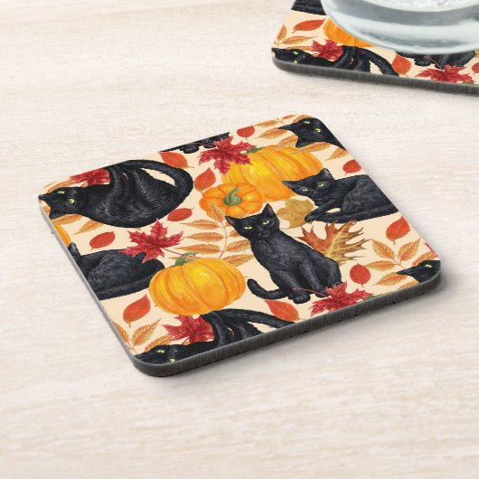 Zwarte katten en pompoenen bier onderzetter (Linkerzijde)