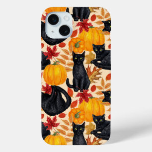 Zwarte katten en pompoenen iPhone 15 mini hoesje