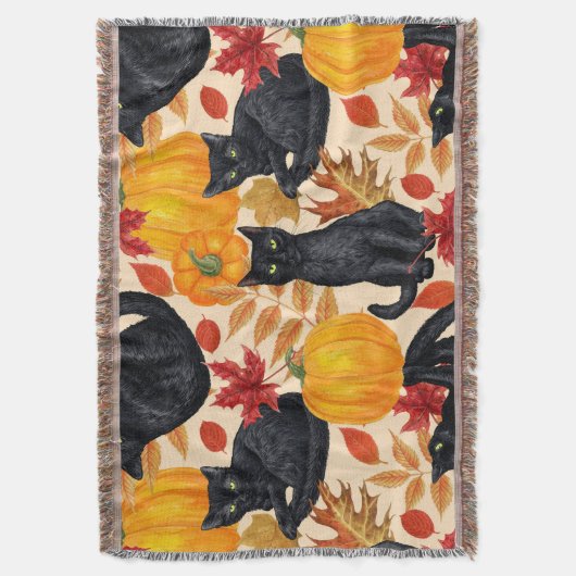Zwarte katten en pompoenen deken (Voorkant Verticaal)