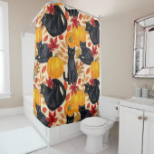 Zwarte katten en pompoenen douchegordijn (In situ)