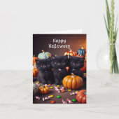 Zwarte katten en pompoenen Halloween-nacht scène Kaart (Voorkant)