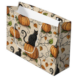 Zwarte katten en pompoenen Halloween-patroon Groot Cadeauzakje