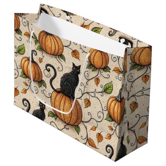 Zwarte katten en pompoenen Halloween patroon Groot Cadeauzakje (Voorkant Gekanteld)