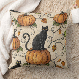 Zwarte katten en pompoenen Halloween-patroon Kussen