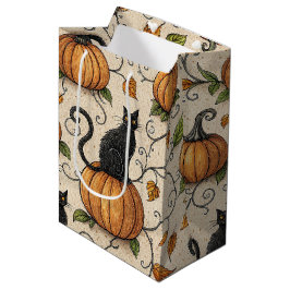 Zwarte katten en pompoenen Halloween-patroon Medium Cadeauzakje
