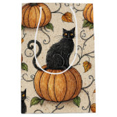 Zwarte katten en pompoenen Halloween patroon Medium Cadeauzakje (Voorkant)