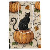 Zwarte katten en pompoenen Halloween patroon Medium Cadeauzakje (Achterkant)