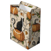 Zwarte katten en pompoenen Halloween patroon Medium Cadeauzakje (Achterkant Gekanteld)