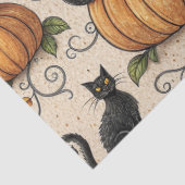 Zwarte katten en pompoenen Halloween patroon Tissuepapier (Detail)