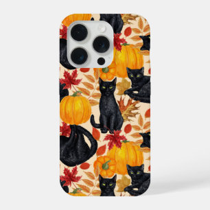 Zwarte katten en pompoenen iPhone 15 pro case