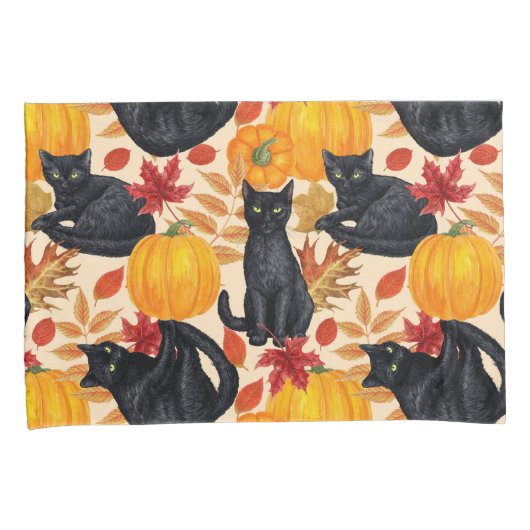 Zwarte katten en pompoenen kussensloop (Voorkant-Rechts)