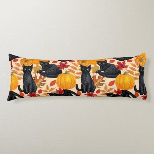 Zwarte katten en pompoenen lichaamskussen (Voorkant)