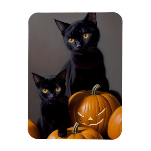 Zwarte katten en pompoenen magneet (Verticaal)