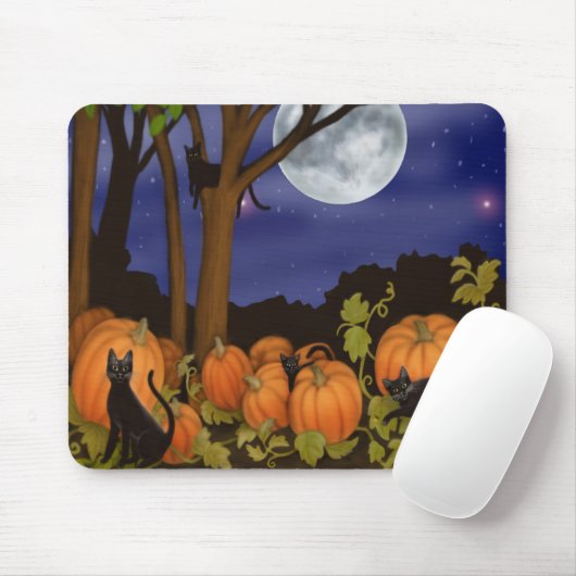 Zwarte katten en pompoenen Mousepad Muismat (Met muis)