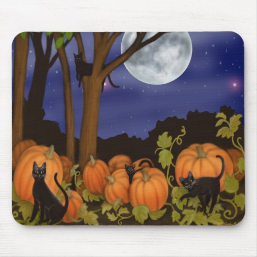 Zwarte katten en pompoenen Mousepad Muismat (Voorkant)