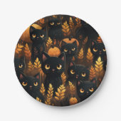 Zwarte katten en pompoenen papieren bordje (Voorkant)