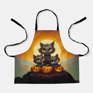 Zwarte katten en pompoenen schattig Halloween Schort