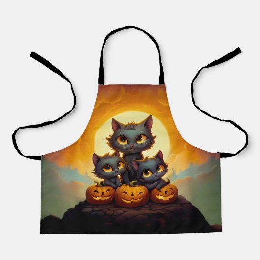 Zwarte katten en pompoenen schattig Halloween Schort (Voorkant)