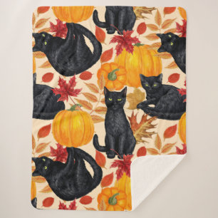 Zwarte katten en pompoenen sherpa deken