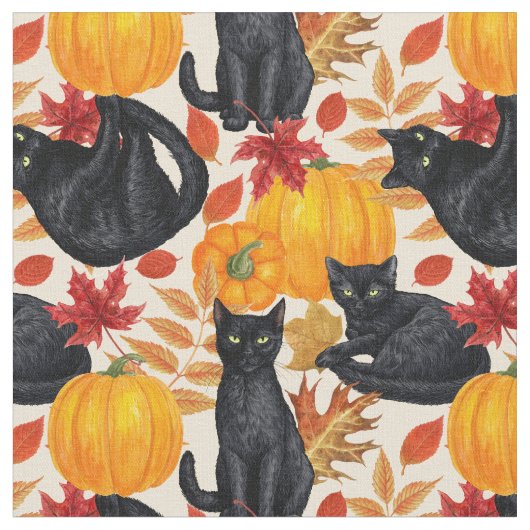 Zwarte katten en pompoenen stof (Close Up)