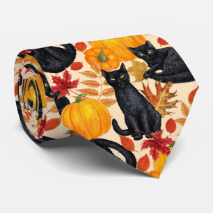 Zwarte katten en pompoenen stropdas