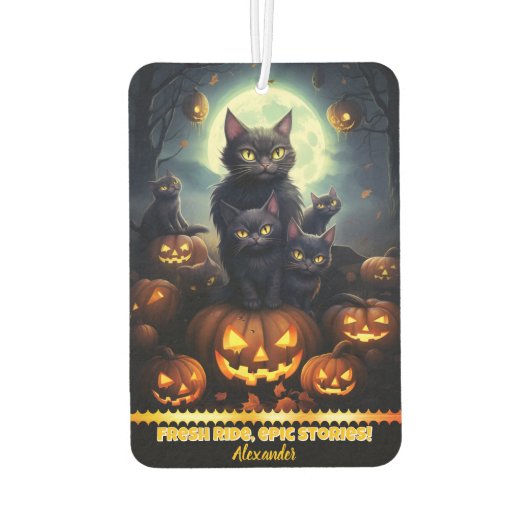 Zwarte katten en pompoenen tijdens Halloween Luchtverfrisser (Achterkant)