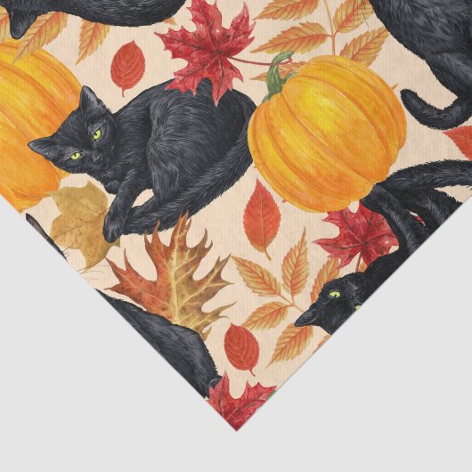 Zwarte katten en pompoenen tissuepapier (Detail)