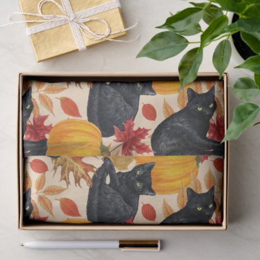 Zwarte katten en pompoenen tissuepapier (Geschenk)