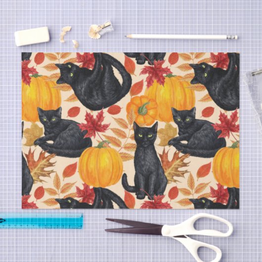 Zwarte katten en pompoenen tissuepapier (Craft)