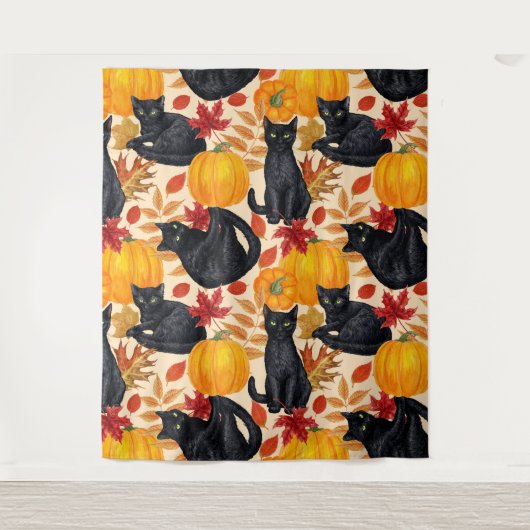 Zwarte katten en pompoenen wandkleed (Voorkant)