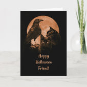 Zwarte katten en Raven Friend Halloween Kaart (Voorkant)