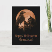 Zwarte katten en Raven Grandson Halloween Kaart (Voorkant)