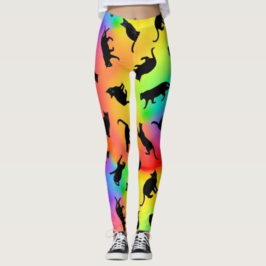 Zwarte Katten en Regenboog Leggings (Voorkant)