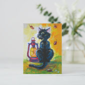 Zwarte katten- en rode lantaarnlamp briefkaart (Staand voorkant)