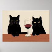 Zwarte Katten en Rode Wijn Minimalist Poster (Voorkant)