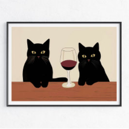 Zwarte Katten en Rode Wijn Minimalist Poster