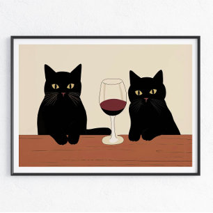 Zwarte Katten en Rode Wijn Minimalist Poster